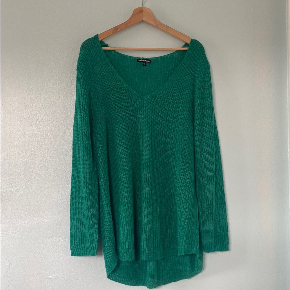 Charlotte Russe Green V-Neck Sweater Tunic